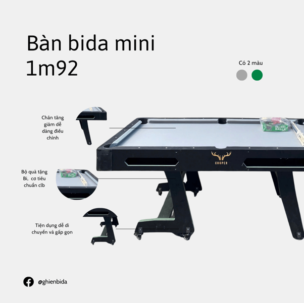 Bàn bida mini giá bao nhiêu? Bàn bida lỗ mini 1m92 – Giá khoảng 7.500.000đ