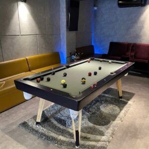 bàn bida gỗ thông Choper SN đen chân hairpin lounge bar sang trọng